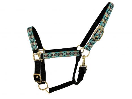 3ply Navajo Teal and Blue Overlay Nylon Horse Sized Halter