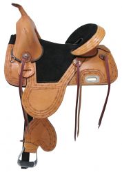 15", 16" Circle S Treeless Saddle with barbwire tooled trim