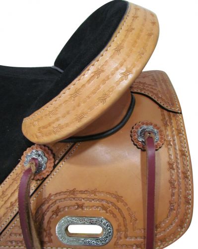 15", 16" Circle S Treeless Saddle with barbwire tooled trim #3