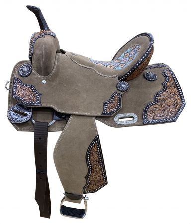 14", 15" DOUBLE T Barrel style saddle with Aztec Printed Inlay