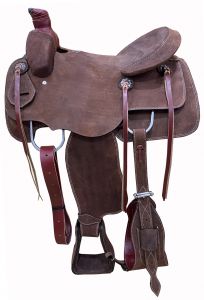 16", 17" Circle S Roping Saddle with Dark Oiled Roughout Leather. *ROPING TREE* Warrantied for roping