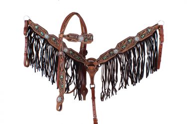 Showman Hand painted arrow design headstall and breast collar with fringe