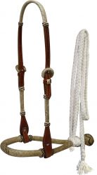 Showman leather rawhide braided show bosal with cotton mecate reins