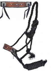 Showman Woven black nylon mule tape halter with engraved aztec noseband