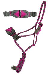Showman Pink and Gray Nylon Mule Tape Halter with Mohair Noseband