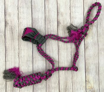 Showman Pink and Gray Nylon Mule Tape Halter with Mohair Noseband #3