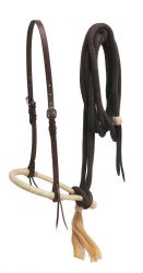 Showman Oiled harness leather bosal headstall with nylon mecate reins