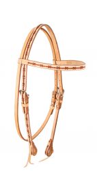Showman Argentina cow leather browband headstall with barbwire tooling