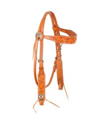 Showman Argentina cow leather browband headstall with floral tooling