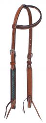 Showman Argentina cow leather single ear headstall with turquoise tooling
