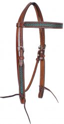 Showman Argentina cow leather browband headstall with turquoise tooling
