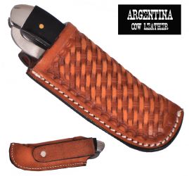 Showman Argentina Cow Leather Knife with basketweave tooled leather Sheath
