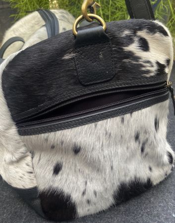 Klassy Cowgirl White and Black hair on cowhide overnighter Duffle Bag #3