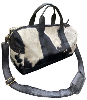 Klassy Cowgirl White and Black hair on cowhide overnighter Duffle Bag