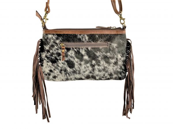 Klassy Cowgirl  Brown &amp; White Leather Crossbody Bag with hair on cowhide and brown suede fringe #2