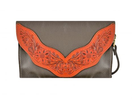Klassy Cowgirl Leather Crossbody Bag with Medium Oil Floral Tooled Accent