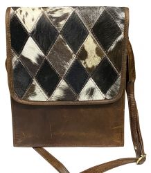 Klassy Cowgirl Leather Crossbody Bag with diamond pattern hair on cowhide