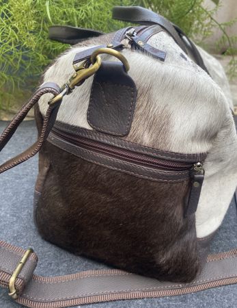 Klassy Cowgirl Hair on Cowhide cream and Brown Duffle Bag #3