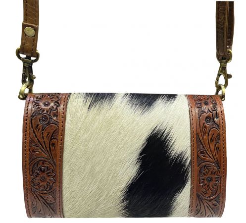 Klassy Cowgirl Leather Crossbody Bag with Black and White hair on cowhide #2