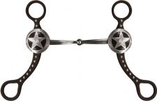 Showman brown steel Texas star and beading on 7.75" cheeks. Stainless steel 5.25" broken mouth piece