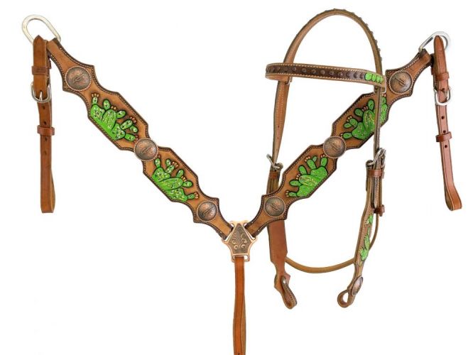 Showman Hand Painted Cactus Brow band Headstall and Breast collar Set