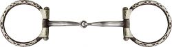 Showman Brown steel snaffle style bit with barbwire silver trim on 3.5" ring. Stainless steel 5.25" broken mouth piece