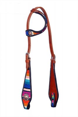 Showman Leather one ear headstall with striped serape blanket inlay