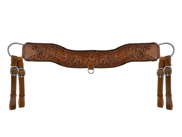 Showman Floral Tooled Medium Leather Tripping Collar with Black Whipstitching