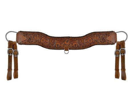 Showman Floral Tooled Medium Leather Tripping Collar with Black Whipstitching