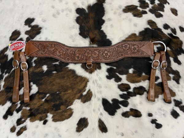 Showman Floral Tooled Medium Leather Tripping Collar with Black Whipstitching #3