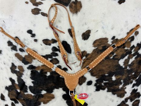 Showman Roughout Buckstitch One Ear Headstall and Breast Collar Set #2