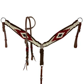 Showman Redend Point Corded One Ear Headstall and Breastcollar Set