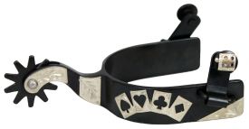 Showman men's size black steel silver show spur with silver 4 card design