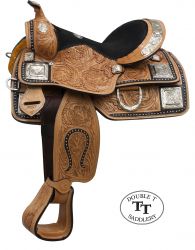 13" Double T fully tooled Youth / Pony show saddle with silver accents