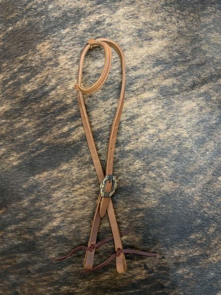 Showman Argentina Cow Leather One Ear Headstall with Silver and Copper Engraved Overlayed Buckle #3