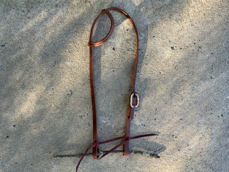 Showman Argentina Cow Leather One Ear Headstall With Round Copper Overlayed Buckle #3