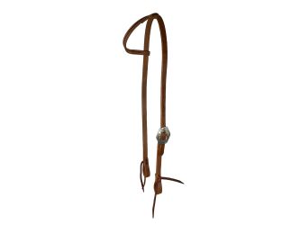 Showman Argentina Cow Leather One Ear Headstall with Silver and Gold Overlayed Buckle - Devil and Angel