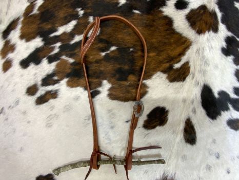 Showman Argentina Cow Leather One Ear Headstall with Silver and Gold Overlayed Buckle - Devil and Angel #3