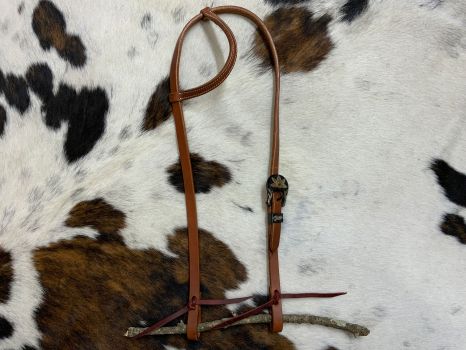 Showman Argentina Cow Leather One Ear Headstall With Gold and Copper Engraved Overlayed Buckle #3