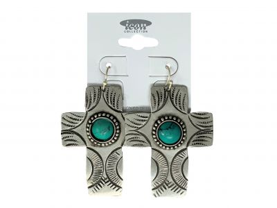 Turquoise Stone Cross Earrings