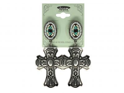Silver Cross Earrings with concho post