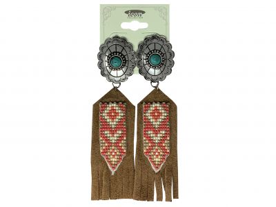 Concho Earrings with beaded leather accents