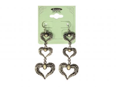 Silver Heart charm earrings with hook back and white stone accents