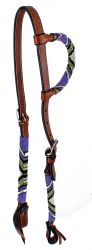 Showman Lilac Purple Beaded one ear Argentina Cow Leather headstall