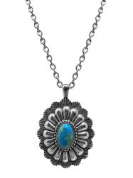 Western Oval Turquoise Stone Concho Pendant Necklace