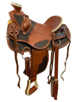 16" Rustic Rider Wade Style Saddle with Basketweave Tooling