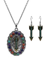 Western Style Arrow Pendant Necklace and Earrings Set