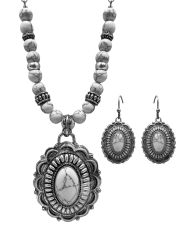 Western Statement Stone Concho Pendant Necklace and Earrings Set
