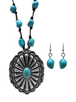 Western Statement Turquoise Stone Necklace and Earrings Set