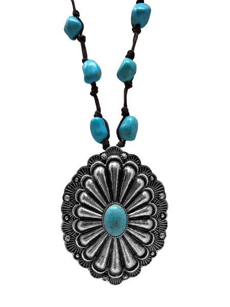 Western Statement Turquoise Stone Necklace and Earrings Set #2
